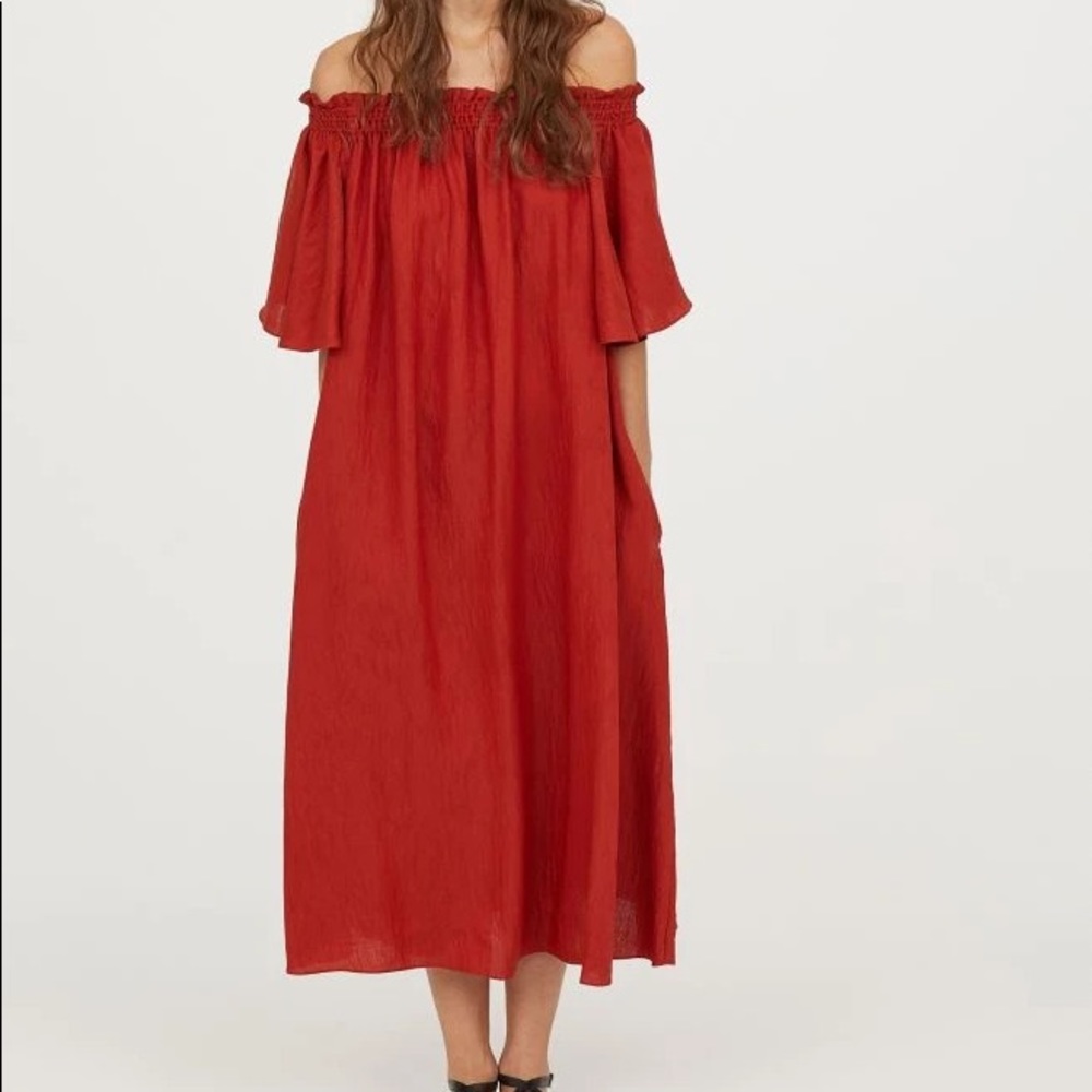 H&M Red Off-Shoulder Maxi Dress
